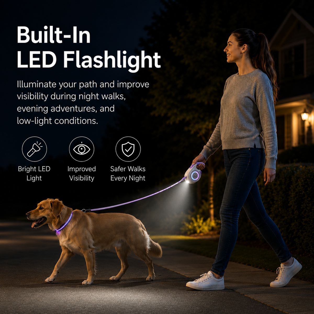 WagLight LED Safety Retractable Leash