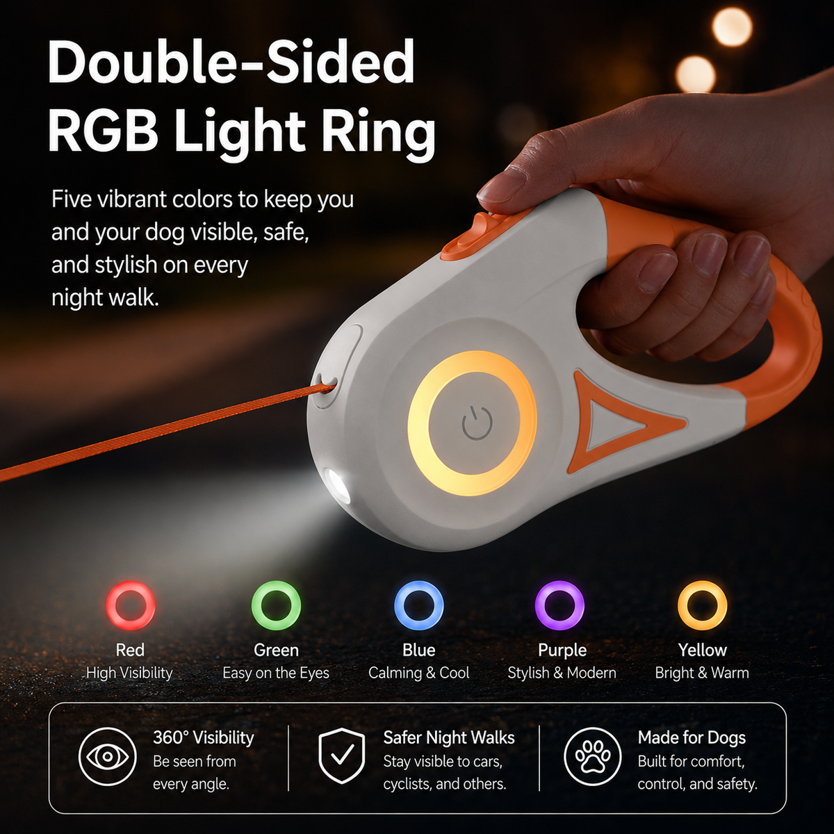 WagLight LED Safety Retractable Leash