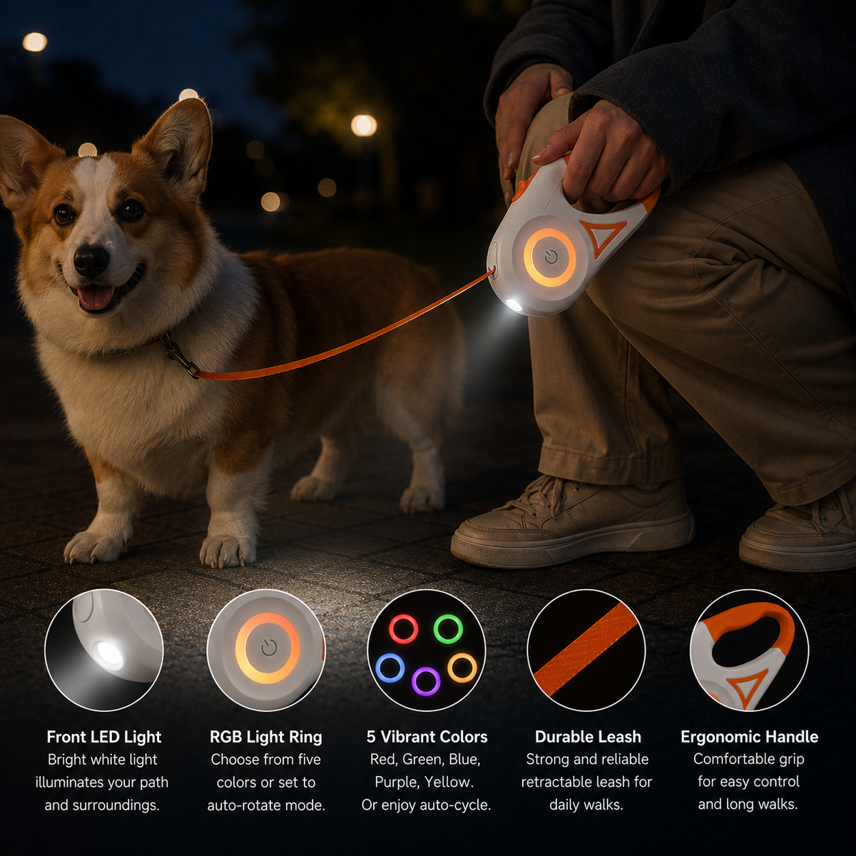 WagLight LED Safety Retractable Leash